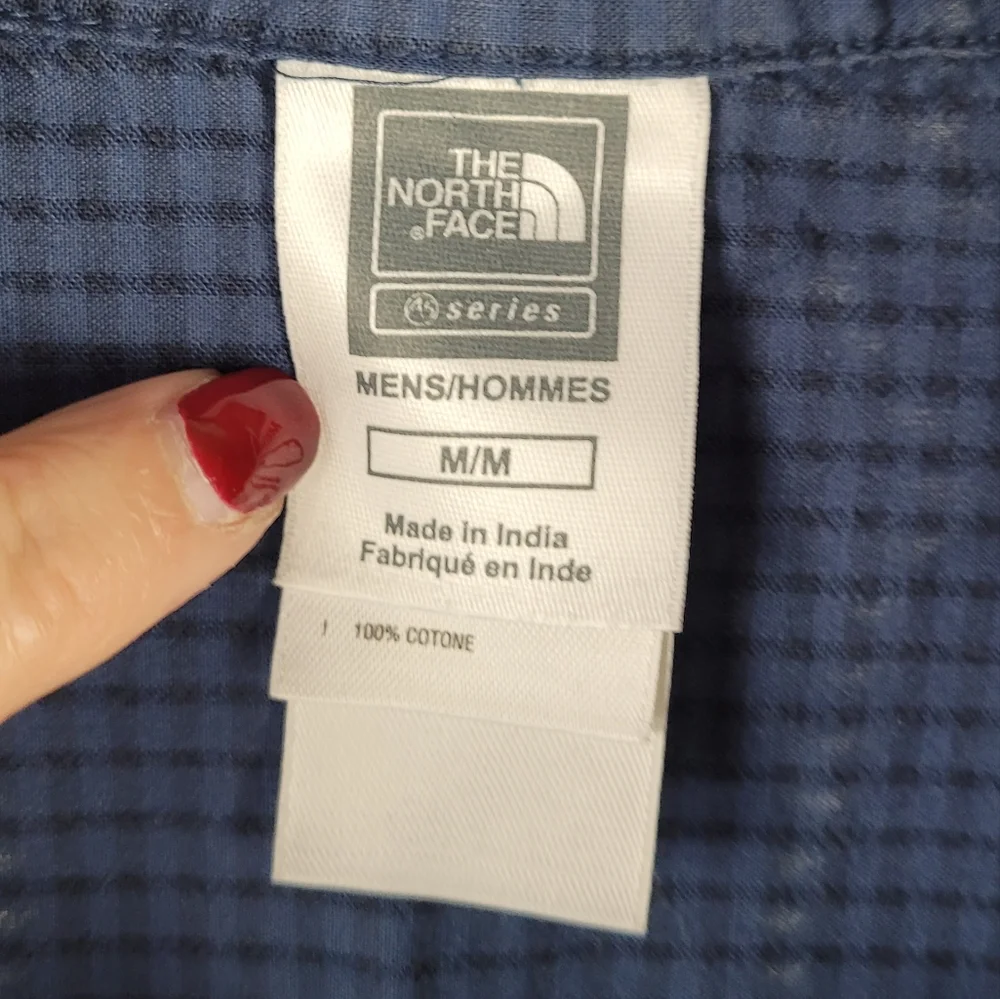 The North Face Shirt Men‎ M Blue/Black Micro-Ginham Short Sleeve Button Up
